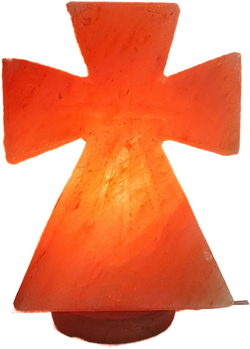 Lampa krzyż z soli himalajskiej z podstawą z drewna
